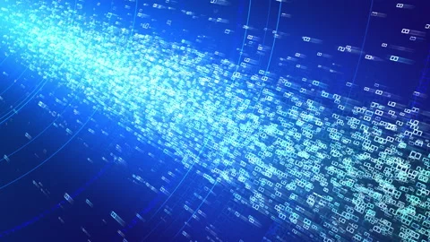 Cloud Server Big Data AI Stream Digital Network Technology concept D Blue Stock Footage 144315472