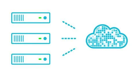 Cloud-server communication concept (light blue on white background) 스톡 일러스트