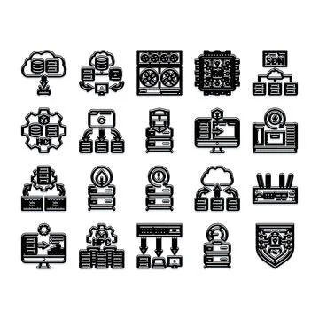 Cloud server computing and data networking icons set 库存插图