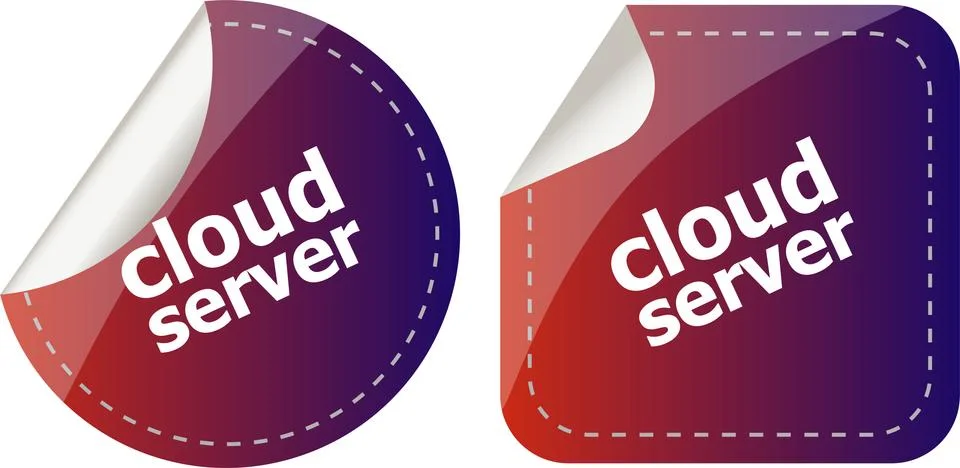 Cloud server computing concept, stickers label tag Illustrazione stock