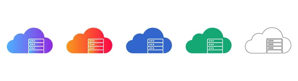 Cloud Server Computing Icon Set in Multiple Styles 库存插图