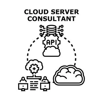 Cloud server consultant connecting users to managed data Stock Illustration