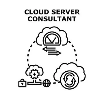 Cloud server consultant optimizing digital data network infrastructure Illustrazione stock