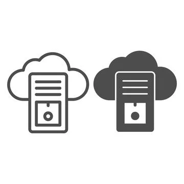 Cloud server, data storage line and solid icon, CCTV concept, database vector Illustrazione stock