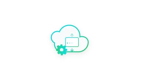 Cloud Server Data Synchronization Icon with Rotating Dual Gears in Cyan and.. Stock Footage 346611124