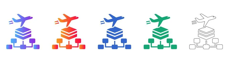 Cloud Server Data Transfer Flight Icons Illustrazione stock