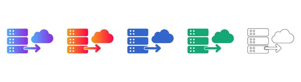 Cloud Server Data Transfer Icons Set Illustrazione stock