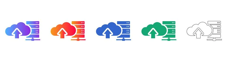 Cloud Server Data Upload Icon Set Stock Illustration