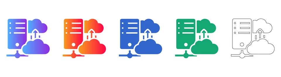 Cloud Server Data Upload Icon Set Stock Illustration