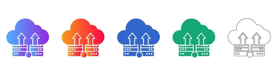 Cloud Server Data Upload Icons Illustrazione stock