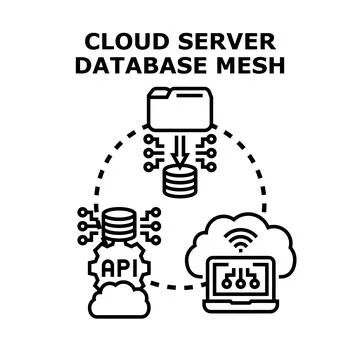 Cloud server database mesh computing data network 库存插图