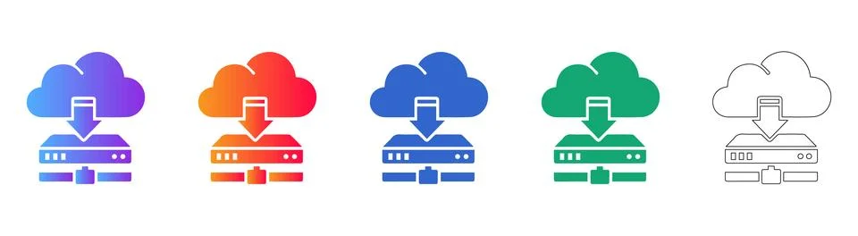 Cloud Server Download Icon Set in Gradient and Outline Styles Stock-Illustration
