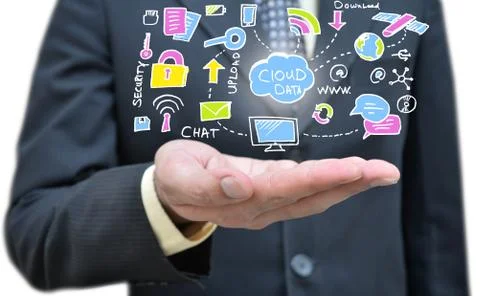 Cloud Server Drawing on hand Closeup Foto stock