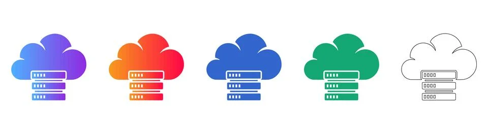 Cloud Server Hosting Icons Collection Stock Illustration