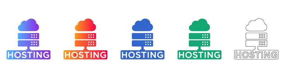 Cloud Server Hosting Technology Icons Set Illustrazione stock