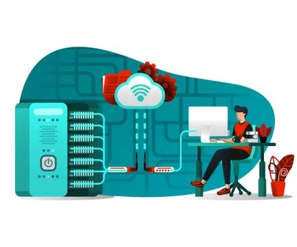Cloud server interface technology. Vector flat illustration of concepts Stock Illustration