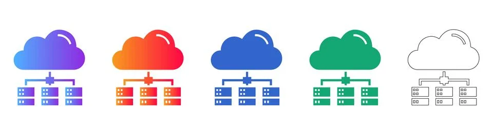 Cloud Server Management and Data Flow Icons Stock Illustration