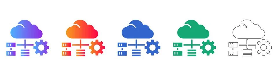 Cloud Server Management Icons Set Illustrazione stock