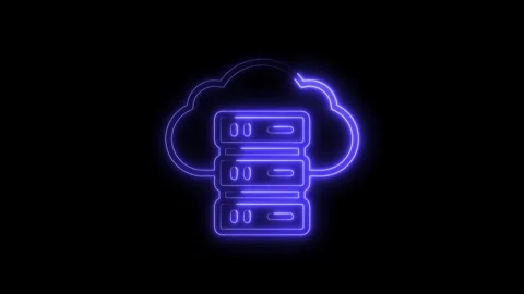 Cloud server neon glow icon animation for network data storage and computing Stock Footage 322966121