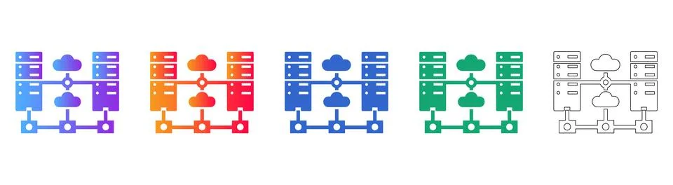 Cloud Server Network Architecture Icon Set, Data Center Connectivity Graphic 库存插图