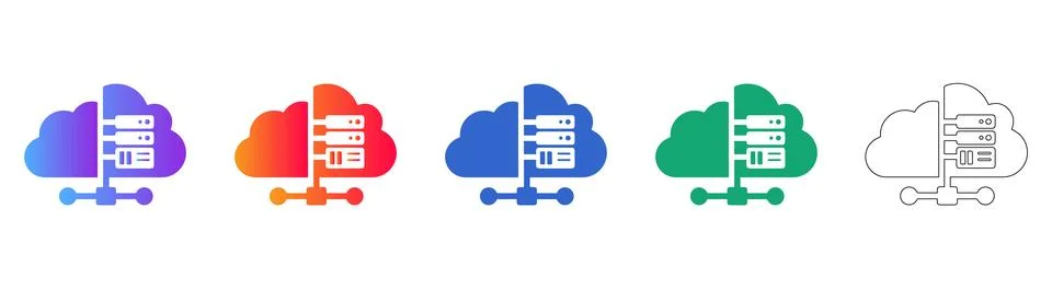 Cloud Server Network Connection Icons Set Stock Illustration