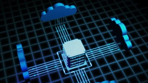Cloud server network with digital connection grid Stock Footage 306954095