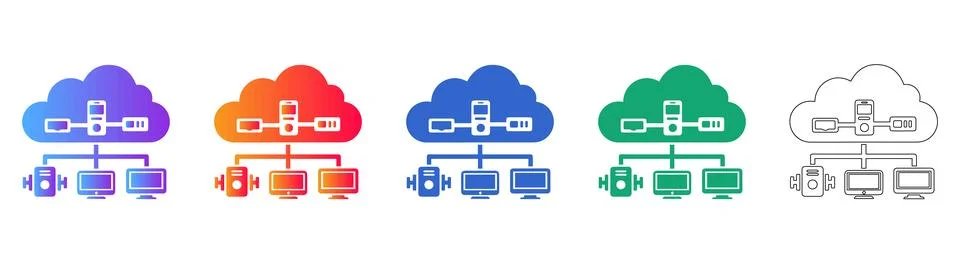 Cloud Server Network Icon Set Stock Illustration