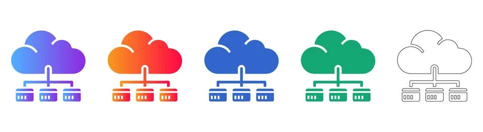 Cloud Server Network Illustration Set 스톡 일러스트