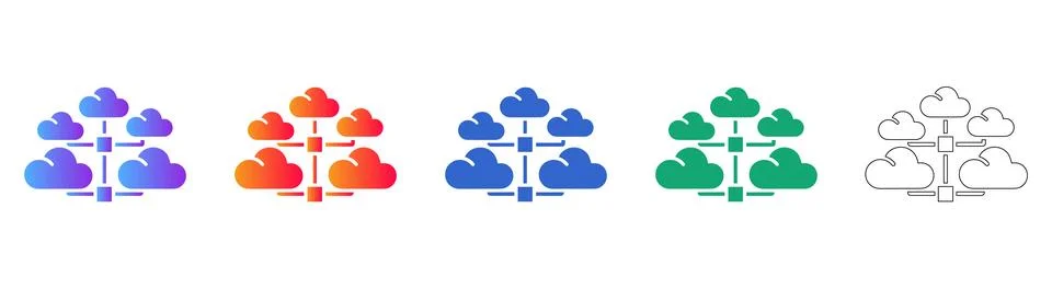 Cloud Server Networking and Data Tree Icons Illustrazione stock
