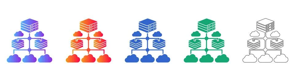 Cloud Server Networking and Data Hierarchy Icons Illustrazione stock