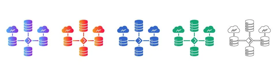 Cloud Server Networking Diagram Icon Set Stock Illustration