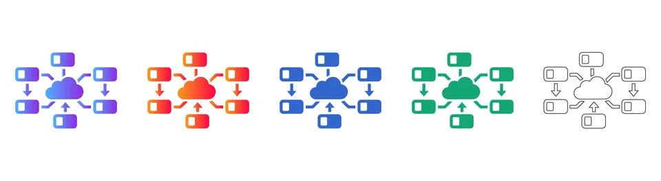 Cloud Server Networking Diagram Icons Set Stock Illustration