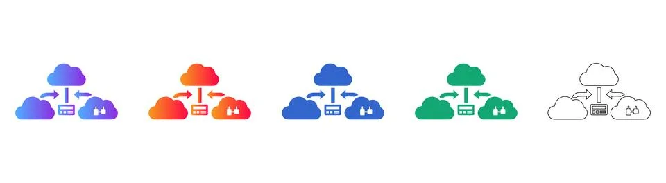 Cloud Server Networking Hub Icons Stock Illustration