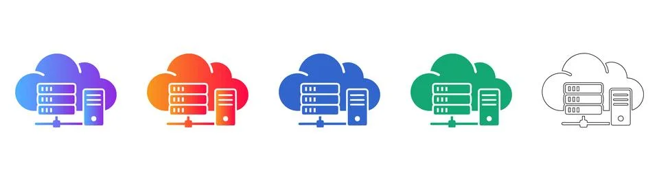 Cloud Server Networking Infrastructure Icon Set Stock Illustration