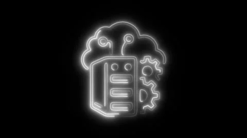 Cloud Server Outline Icon in HD Video Neon Animation Stock Footage 304507521
