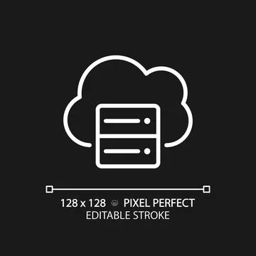 Cloud server pixel perfect white linear icon for dark theme Stock Illustration