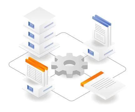 Cloud server process document database network 스톡 일러스트