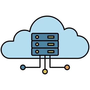 Cloud server rack with network connection nodes flat outline. Stock Illustration