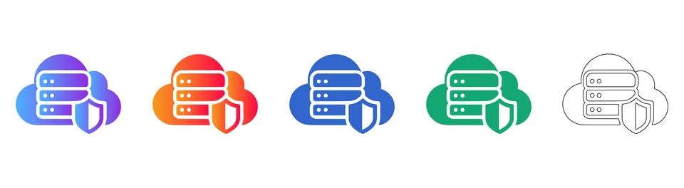 Cloud Server Security Icon Set 스톡 일러스트