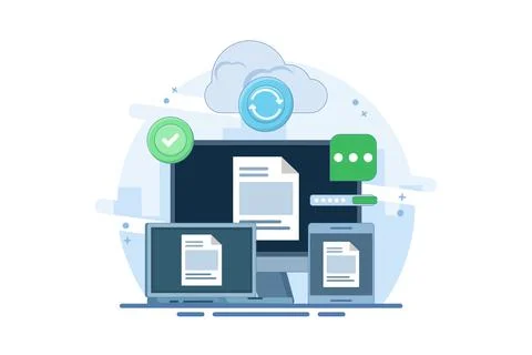 Cloud server storage concept, Uploading data to secure cloud server. 스톡 일러스트