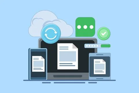 Cloud server storage concept, Uploading data to secure cloud server. 스톡 일러스트