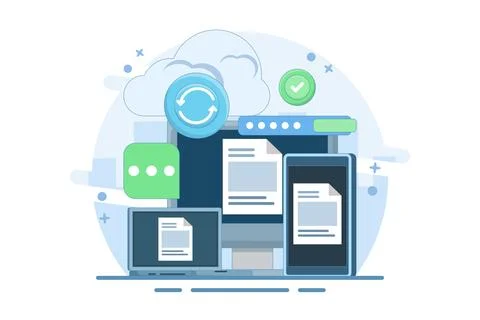 Cloud server storage concept, Uploading data to secure cloud server. 스톡 일러스트