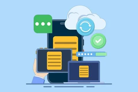 Cloud server storage concept, Uploading data to secure cloud server. 스톡 일러스트