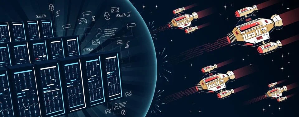 A cloud of servers with confidential data under a protective dome Stock Illustration