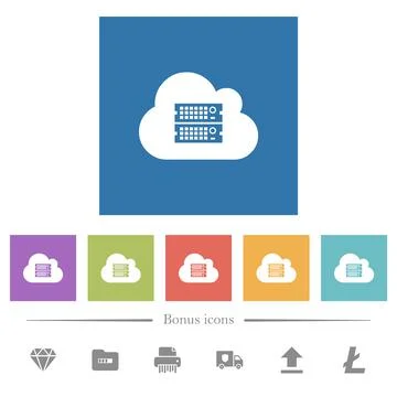 Cloud servers flat white icons in square backgrounds 스톡 일러스트