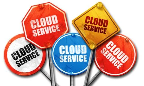Cloud service, 3D rendering, street signs Stock Illustration