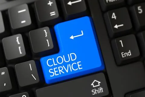 Cloud Service CloseUp of Blue Keyboard Keypad. 3D Illustration Stock Illustration