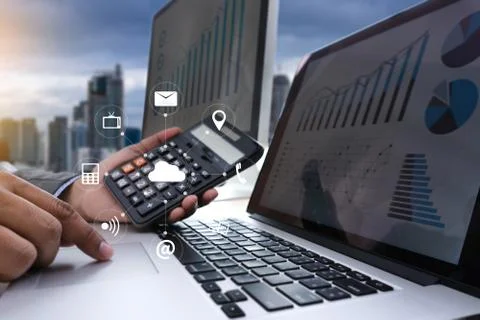 Cloud Service (Cloud Computing diagram on the new computer interface) Stock Photos