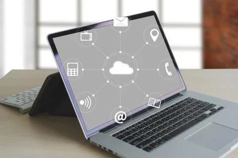 Cloud Service (Cloud Computing diagram on the new computer interface) Foto stock