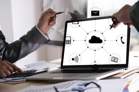 Cloud Service (Cloud Computing diagram on the new computer interface) Foto stock